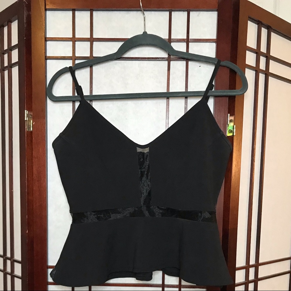H&M Black Peplum Top W/ Sheer Designs